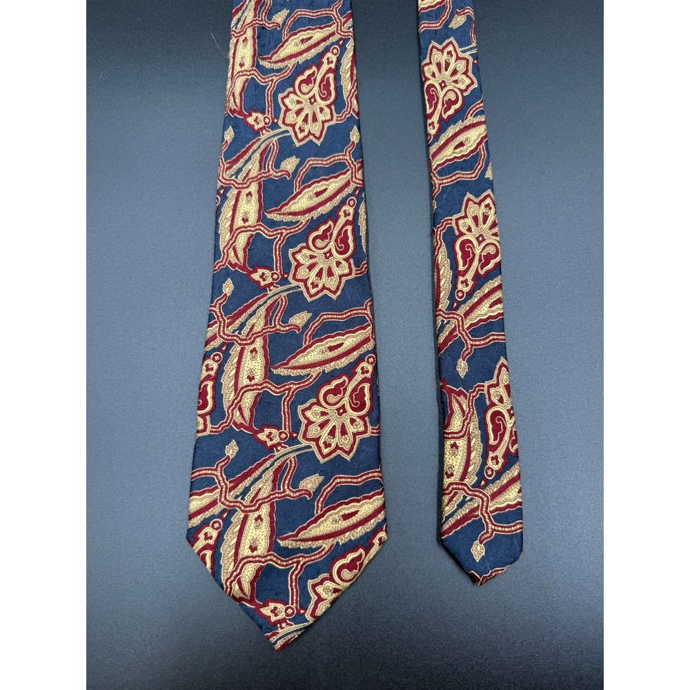 Amherst and Brock Silk Tie Mens Navy Burgundy Gold Floral Paisley Made in Italy